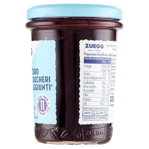 Zuegg, Composta Zero Zuccheri Aggiunti Mirtilli Neri, 60% Di Frutta, Solo 11 Calorie Per Porzione - Senza Glutine, Senza Conservanti Ed Edulcoranti Artificiali, Prodotto Vegano (2 X 220 Grammi) - 5
