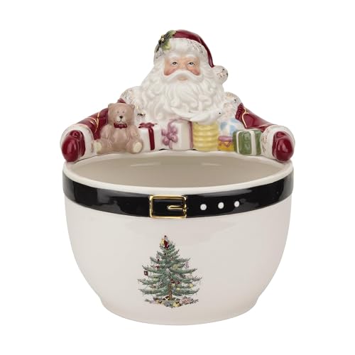 Spode Christmas Tree 7-Inch Santa Nut Bowl - Decorative Serving Bowl for Candies, Nuts, or Desserts - Christmas Holiday Season, Fine Earthenware - Holiday Entertaining & Festive Table Decor