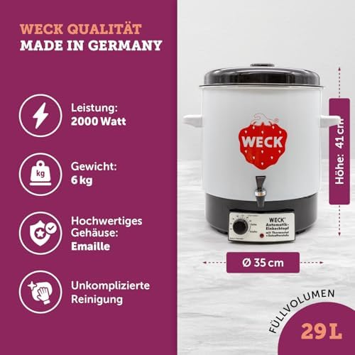 Bild 1 - WECK Einkochautomat WAT14-A Emaille mit Präzisionsthermostat und Auslaufhahn– 29L Einkochtopf, Glühweinkocher, Dampfentsafter, Einweckautomat – Made in Germany, hochwertig & vielseitig