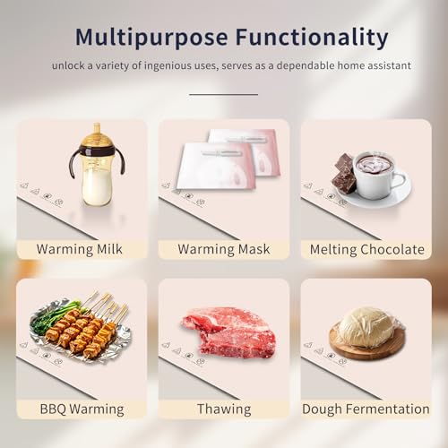 Fast Heating Warming Mat for Food with 3 Temperature and 4 Timer Settings,Waterproof Fexible Silicone Food Heating Mat with UV Coating Easy to Clean and Storage(Khaki, 60x40CM) by Ruyyi - Used condition - Image 6
