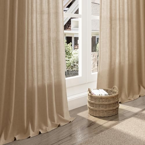 Image of Nanspring Extra Long Linen Curtains 102 Inch for Living Room Sand Beige