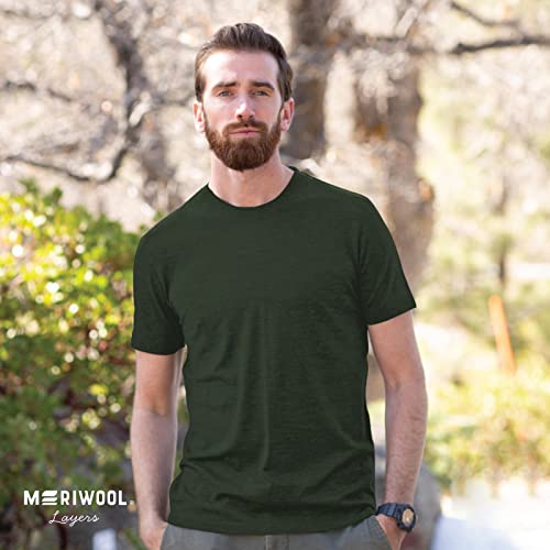 Meriwool Men’s Merino Wool Short Sleeve T Shirt Lightweight Base Layer Army Green #TOP4