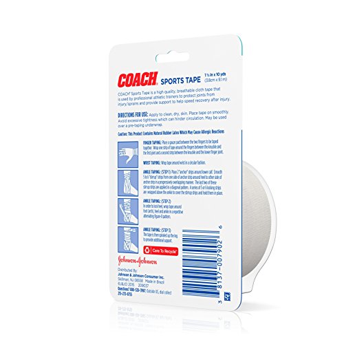 Johnson & Johnson Coach Sports Tape, Breathable Cloth Tape to Support and Protect Joints, for Fingers, Wrists, and Ankles, 1.5 inches By 10 yards, White