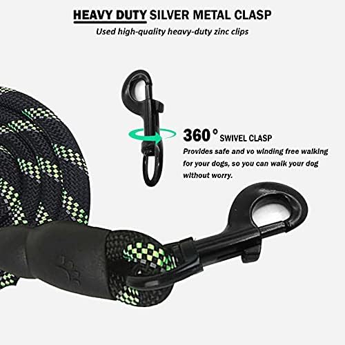 ARTISTRY Rope Dog Lead for Medium Dog, Strong Dog Leads for Large Dogs, Durable Dog Leash, Training Lead for Dogs with Soft Padded Handle, 5 FT Highly Reflective Dog Lead for Small Dog(Black/Green)