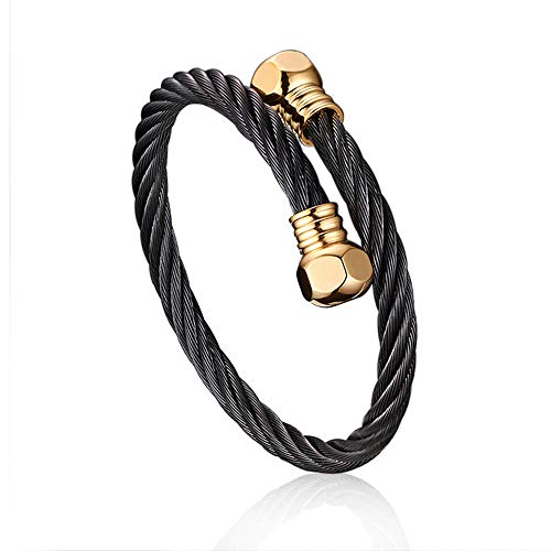 Preisvergleich Produktbild FOXI YOUTH Elastische Herren Edelstahl Kabel Draht Armreif schwarz vergoldet