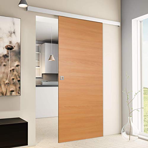 inova Schiebetür Holz 880 x 2035 mm Buche Alu Komplettset mit Lauf-Schiene und Quadratgriff inkl. Softclose Cover