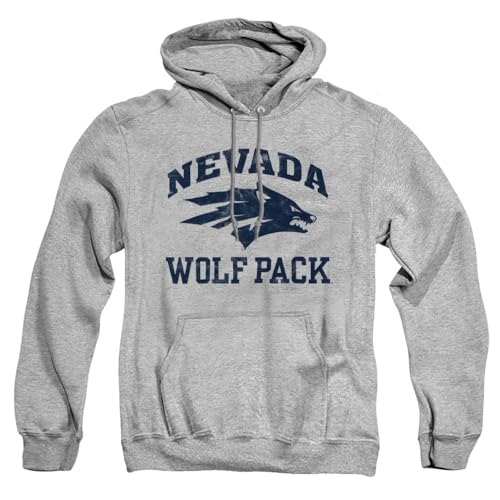 University of Nevada, Reno Official Wolf Pack Logo Unisex Adult Pull-Over Hoodie,Athletic Heather, Large
