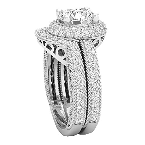Dazzlingrock Collection Round White Cubic Zirconia CZ Halo Wedding Bridal Fashion 2 Piece Engagement Ring Set, Available in 10K/14K/18K Solid Gold2