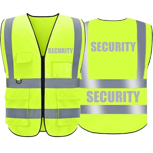BeautyWill Security Safety Vests Heavy Duty Reflective Vest with 5 Pockets and Front Zipper?Yellow?4XL?