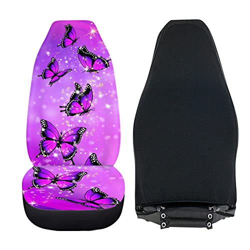 BIGCARJOB Car Seat Covers Crytal Butterfly Print 2pcs Bucket Seat Cover Trendy Decorative for Women Purple - Thumbnail 3