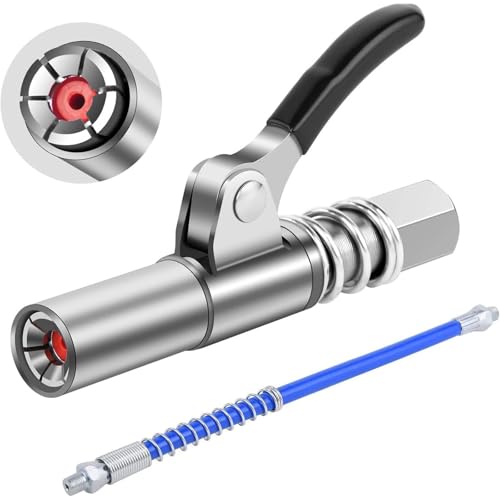 Vroxdrez G Coupler Pistolet à Graisse avec Pompe Manuelle Tuyau Flexible 30 cm Buse de Graissage pour Entretien Machines Agricoles Auto Industriel Poignée Unique