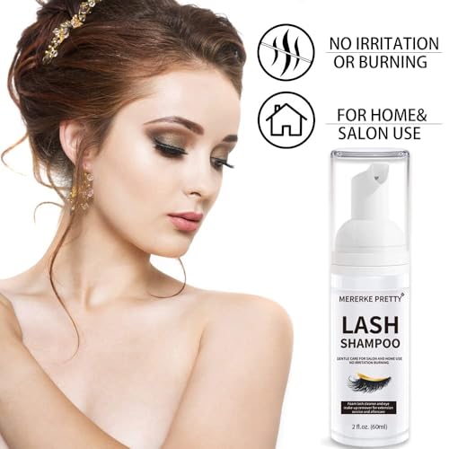 Flüssig,Wimpernverlängerung Shampoo 60 ml + Pinsel - Augenlid Schaumreiniger - Sensitive Paraben- und Sulfatfrei - Wimpernwaschung und Wimpernbad für Extensions - Salongebrauch und Haushaltspflege