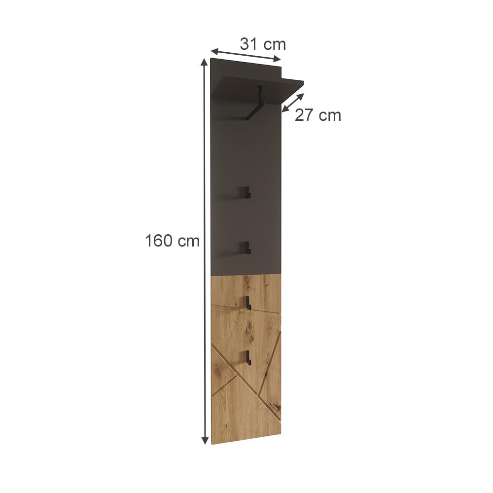 Vicco Appendiabiti da parete Irma, Antracite/Artisan, 31 x 160 cm | adatto per riporre e organizzare nell’ingresso