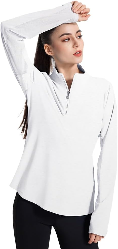 Women's UPF 50+ 1/4 Zip Pullover Sun Shirts Long Sleeve UV Protection Shirt Quick Dry Lightweight Outdoor Tops