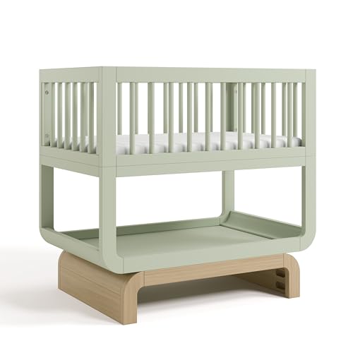 Storkcraft Santorini Deluxe 3-in-1 Convertible Bassinet (Sage with Driftwood) – GREENGUARD Gold Certified Wood Baby Bassinet, Includes Water-Resistant Mattress, Converts to Toy Box and Bookcase