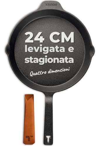 TECOR padella ghisa induzione 24 cm non levigata - Naturalmente antiaderente e universale per tutte le fonti di calore - Durevole e versatile per cuochi amatoriali e professionisti - Cast Iron Pan