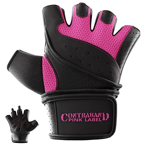 Contraband Pink Label 5737 Womens Padded Wrist Wrap Weight Lifting Gloves w/GripLock Padding (Pair) - Machine Washable Fingerless Workout Gloves w/Wrist Support Designed for Women (Pink, X-Small) Cover