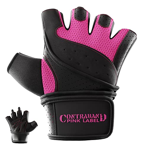 Contraband Pink Label 5737 - Guantes de Levantamiento de Pesas para Mujer (Acolchado con Bloqueo), Large, Rosado