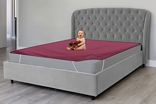 Image of The Furnishing Tree Mattress Protector /Waterproof Bedsheet Size WxL 72x75 Inches Double Bed /King Size Polyester Maroon