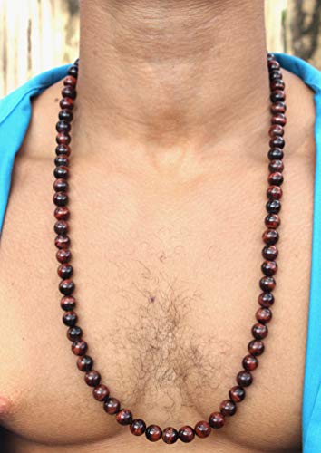 Auras By Osiris Mens Necklaces Beaded Necklace Gemstone Jewelry 19/24/30 Inch Crystal Healing Necklace 6/8/10/12/14/16Mm Protection Stones (19, 07: 10Mm Red Tiger Eye) #TOP2
