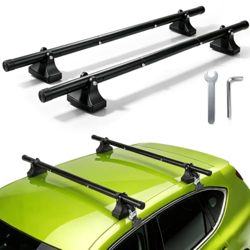 Frebuta 48in 2PC Car Roof Rack Cross Bars,Roof Top Luggage Rack 220lbs Capacity for Compact Cars Without Roof Rails Thickened Iron Pipe Anti-Warping for Kayak Cargo Carrier Snowboard Paddleboard