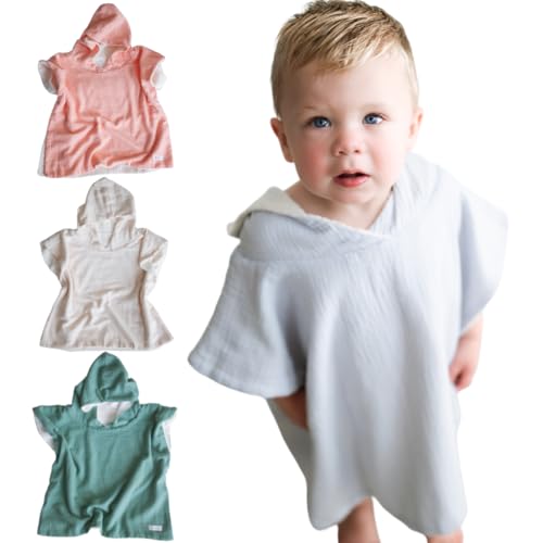 Image of Elmwood Market - Hooded Poncho Towel for Babies, Kids, and Toddlers - Versatile Swim and Bath Coverup for Beach and Pool Fun