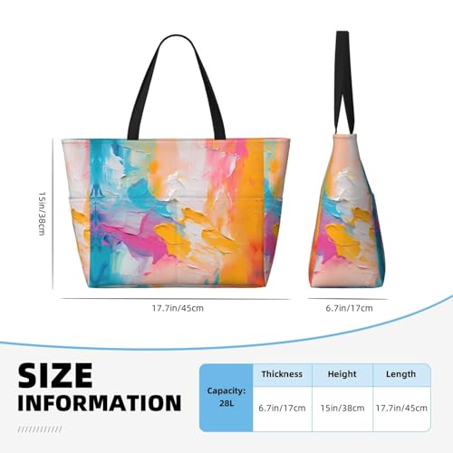 Abstract oil painting Large capacity beach bag with zipper, perfect for grocery bag pool gym travel shopping foldable beach travel bag,4