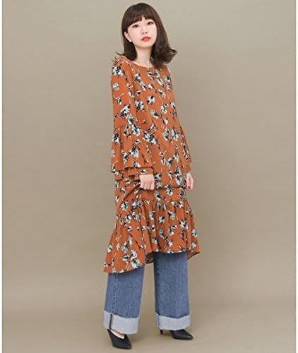 Amazon Co Jp Kbf Kbf レディスワンピース Kbf プリントフリルワンピース Brown One 服 ファッション小物