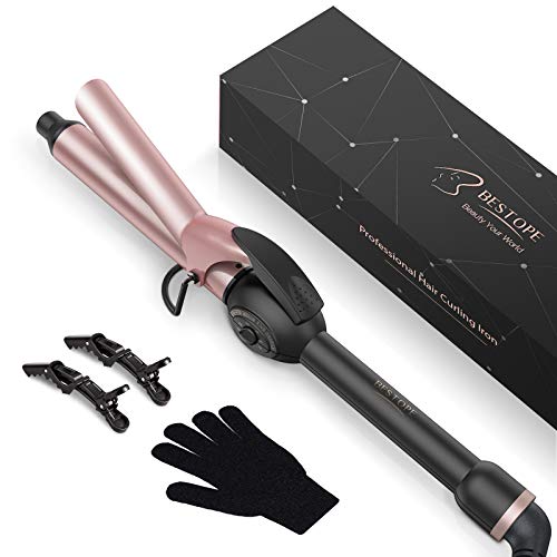BESTOPE 1 Inch Curling Iron, Hair Curler with Ceramic Coating Barrel Professional Curling Wand Instant Heat up to 450°F,Dual Voltage,Include Heat Resistant Glove(Rose Pink)