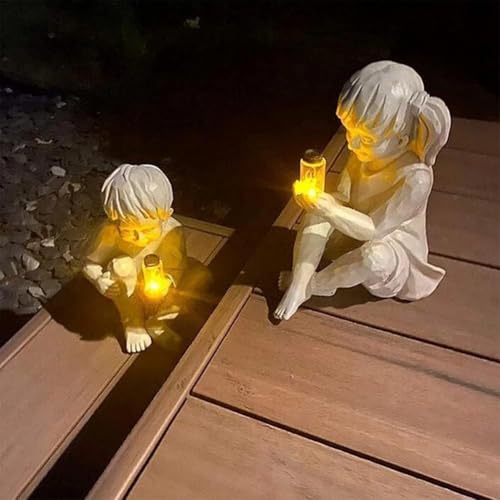 Estatua de Niña de Resina con Luz Solar para Jardín miniatura 5