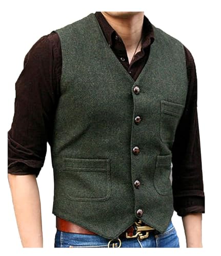 Solovedress Herren Anzugweste Aus Wolle - Fischgrätmuster Für Hochzeit & Business