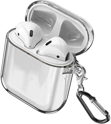 Image of Sounce Compatible with AirPods Case, Clear Shockproof AirPods TPU Protective Cover with Keychain [Front LED Visible & Supports Wireless Charging] Accessories for AirPods 2 & 1 Case - Transparent