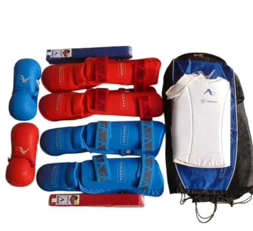 Sohan Sports - WKF Approved Martial Arts Karate Safety Kit Pack of Chest Guard, Shin Guard, Hand Gloves, Belts, (S)