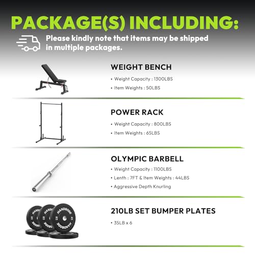 Image of Squat Rack with Pull Up Bar, Adjustable Power Racks for Home Gym, 800 lbs Capacity Bench Press Rack, Fits 6 & 7 FT Barbells for Strength Training