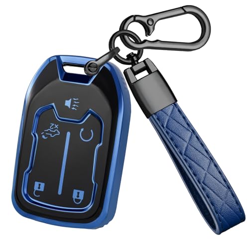 VCCARVN for GMC Key Fob Cover - TPU Key Shell Case Protector Compatible with Chevy Silverado and GMC Sierra 1500 2500HD 3500HD 5 Buttons Smart Remote Key, Blue