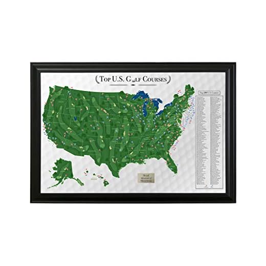 Push Pin Travel Maps Customizable Wall Art - Top Golf Courses USA Map - Black Frame - Personalized Framed Pin Map, Includes 150 Pins - Handcrafted in USA - 27.5" x 39.5"