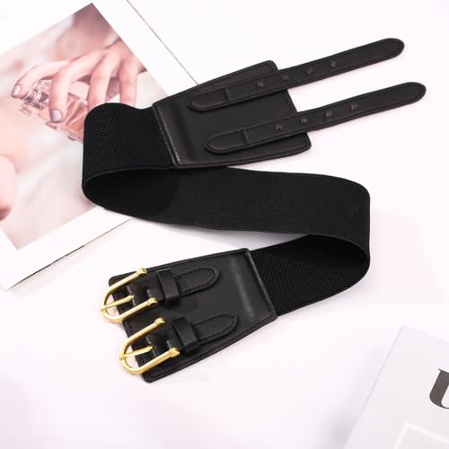Yalice Vintage Wide Waist Belt Women Cinch Elastic Belts for Dresses Stretchy Waist Band with Double Buckle2