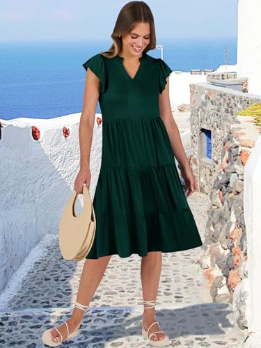 Image of ANRABESS Womens Summer Dress Ruffle Sleeve V Neck Midi Dresses Fashion Casual Fit Flowy Tiered Boho Beach Vacation Sundress