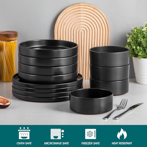 vancasso Venus Dinner Set for 4, Black Glaze Plates and Bowls Set, 12-Piece Stoneware Dinner Set with 4-Piece 10.5in Dinner Plate, 730ml Cereal Bowls and 1000ml Pasta Bowls, Modern Style - Image 4
