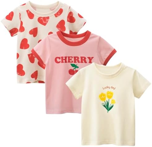 Winzik Girls Shirts Toddler Girl Short Sleeve T Shirt Kids Floral Tee Tops Summer Clothes 18M-8Y(7-8 Years, Heart Cherry Floral)