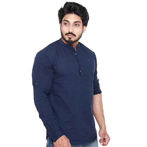 Image of Men's Linen Chinese Collar Full Sleeve Plus Size Short Kurta