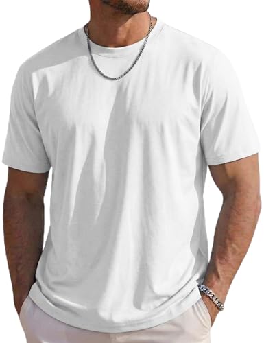TACVASEN Men's White T Shirts Cotton Soft Short Sleeve Tops UPF 50+ Quick Dry Sun Protection Sports Running Breathable T-Shirts White 3XL