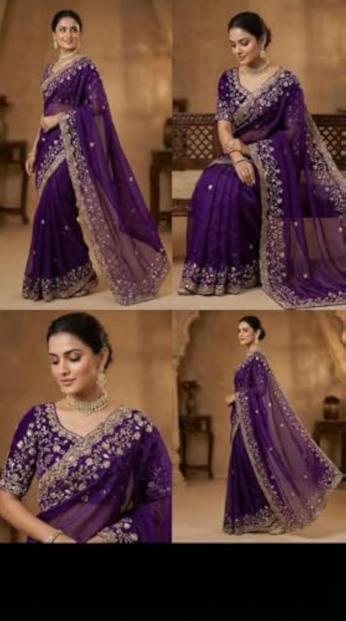 Premium Space Silk Saree with Golden Beads Work & Cutwork Border