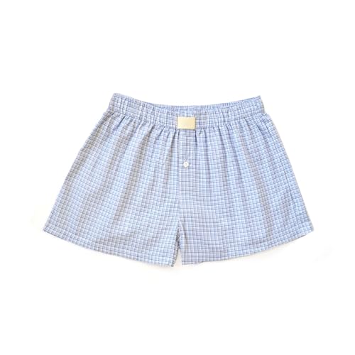 Image of Women Pajamas Shorts Micro Boxer Shorts Y2K Cute Gingham Sleep Lounge Shorts Checkered Plaid Button Pj Mini Shorts