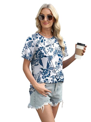 Image of XIEERDUO Womens Summer Tops 2026 Pleated Round Neck Short Sleeve Shirts Business Casual