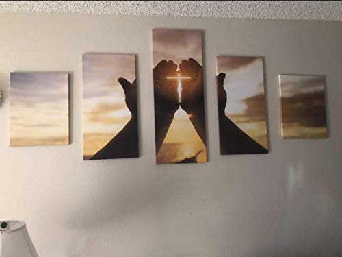 Jesus Hands Resurrected Paintings House Decorations Living Room Catholic Pictures 5 Piece Canvas Wall Art Modern Artwork Home Decor Wooden Framed Gallery-Wrapped Stretched Ready To Hang(50''Wx24''H) #TOP1