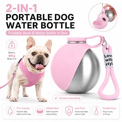 Bokynu Portable Dog Water Bottle 10oz with Foldable Bowl — view 2