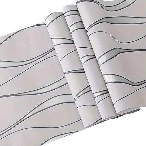 Pamatio Wavy Stripe Wallpaper Non-Woven 3D Glitter Effect Wallpaper for Bedroom Living Room Wall Decoration Modern Wallpape,9.5 M X 0.53 M,Grey