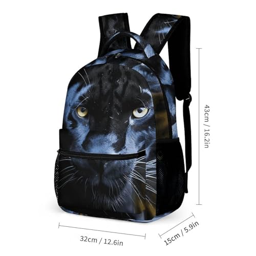 3 Pcs Backpack Set Panther With Blue Eyes Travel Bag Portable Casual Daypack Sports Backpacks with Lunch Box Pencil Case2