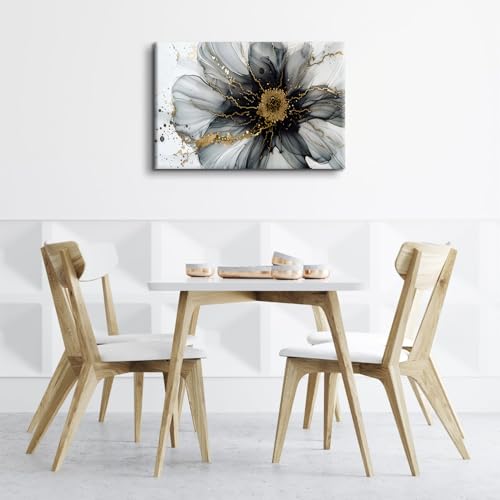 Image of Black and White Flowers Abstract Wall Art Black and Gold Wall Decor Nordic Marble Texture Pictures for Living Room Modern Watercolor Minimalist Paintings Posters Artwork Bedroom Home Decoration 24x36 inch